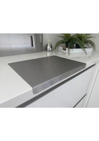 Resim Paslanmaz Çelik Antibakteriyel Tezgah Üstü Kesme Tahtası 304 Kalite - 50x60 Cm Gri Gri 