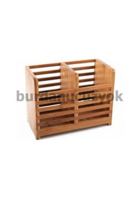 Resim Bambu Kaşıklık Klasik Ahşaptan Hijyenik Çatal Kaşık Kabı Sepeti 