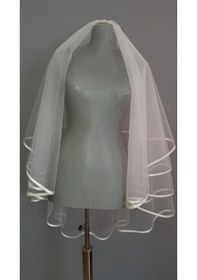 Resim Suzanna Moda 4 Katlı Asimetrik Kesim 1mt Boy Saten Biyeli Hayal Tül Gelin Duvağı Fildişi 