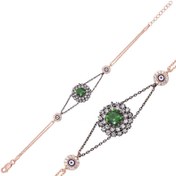 Resim Bracelet authentique pour femme en argent et pierre verte rose 