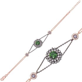 Resim Bracelet authentique pour femme en argent et pierre verte rose 