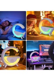 Resim Genel Markalar Kablosuz Şarj İstasyonu Bluetooth Hoparlörlü Ve Radyolu RGB Led Işıklı Masa Ve Gece Lambası BT-2301 
