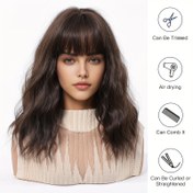 Resim Şık 35.56cm Koyu Kahverengi Bob Peruk ile Patlama - Yumuşak Sentetik Kıvırcık Dalga, Müzik Festivalleri, Partiler & Günlük Kullanım için İdeal, Kadın Moda Aksesuarı 