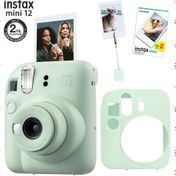 Resim Fujifilm Instax mini 12 Yeşil Fotoğraf Makinesi-20'li Film-Kıskaçlı Resim Standı ve Silikon Kılıf Seti 