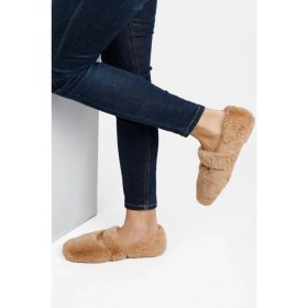 Resim Renkli Butik Bej Ultra Yumuşak Peluş Kadın Ev Babeti Hafif Taban Panduf 