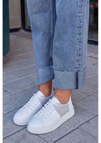 Resim Arens Beyaz Gri Hakiki Deri Kadın Sneaker-Beyaz 