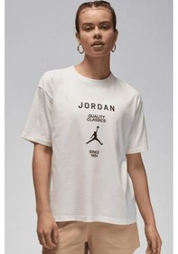 Resim Nike Jordan Girlfriend Loose Fit Womens Tee Bol Kesim Kadın Günlük Tişört Krem Krem 