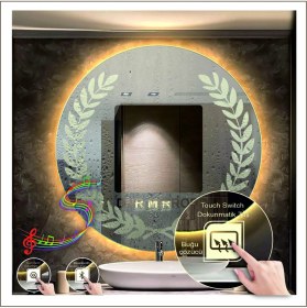 Resim Dnr-Mirror50 Cm Günışığı Ledli Tasarım Kumlamalı Dokunmatik Bluetoothlu Buğu Önleyicili Makyaj Banyo Aynası 