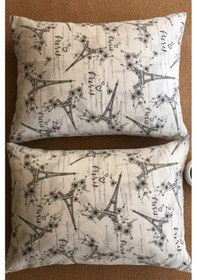 Resim More Home Kapaklı Yastık Kılıfı 2 Adet 50 X 70 Cm Gri Beyaz Paris Beyaz - Gri 