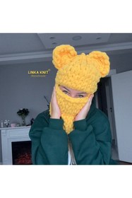 Resim Linka Knit El Yapımı Ayıcık Balaclava, Kar Maskesi Balaclava, Günlük Kasksız Kullanım Kar Maskesi 