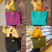 Resim 2 adet Şık Renkli Tote Çantası - Büyük Kapasite, Katlanabilir, Dayanıklı Polyester Geometrik Baskı ve Bağcıklı Kapatma, Alışveriş, Seyahat, Spor Salonu için Çoklu Cep - Mor, Teal, Siyah, Yeşil, Sarı, Beyaz, Market Çantaları 
