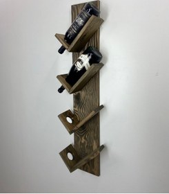 Resim Doğal Ahşap Şaraplık, Şarap Rafı, 4'lü Ahşap Şaraplık Ceviz 