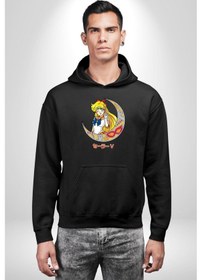 Resim Sailor Moon Ay Savaşcısı Anime Kadın Erkek Siyah Kapüşonlu Sweatshirt Hoodie Siyah 