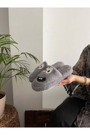 Resim Behtah Kundura Erkek Kadın Ev Terliği Gülen Komik Yüz Sessiz Tabanlı Peluş Pofuduk Ev Terliği Çeyiz Bohça Terliği 