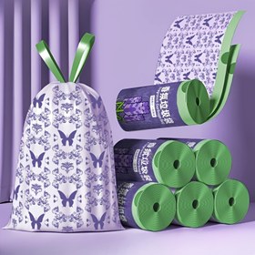 Resim 100 adet No-Tear Çekme Çöp Torbaları - Büyük Kapasiteli Kalın Dayanıklı Plastik Torbalar, Mor ve Yeşil Tutacaklar, Sivrisinek ve Zararlı Giderici Mutfak Çöp Torbaları, Ev, Banyo, Mutfak, Oturma Odası Kullanımı İçin, Ev, Banyo Atık Torbaları, Zarif Çöp Torbaları, Kalın Malzeme 