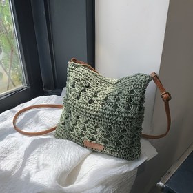 Resim 1 Şık El Yapımı Kağıt İp Örgü Kadın Çapraz Çanta - Haki/Yeşil, Fermuarlı Kapatma, Polyester Dolgulu, Messenger Tarzı Aksesuar, Yaz Plajı ve Şehir Aktiviteleri İçin Moda Günlük Omuz Çantası & Hediye Seçeneği 