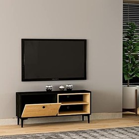 Resim Selis T004 Modern TV Sehpası – Ahşap Siyah/Safir Meşe - 120 cm 