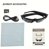 Resim 1 Adet 1080P Spor Video Gözlüğü, 32GB Depolama Kartlı, Akıllı Video Gözlük, Şarj Edilebilir Pil ile 90 Dakika Kullanım Süresi, 75° Geniş Açı, Taşınabilir DV Kamera, Toplantılar ve Maceralar İçin Mükemmel 