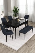 Resim Canisa Concept Ram Serisi 80x132 Açılabilir Mutfak Masası Takımı Siyah Mermer Masa 4 Antrasit Sandalye 1 Bench 