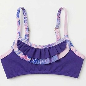 Resim Beniizle Yaprak Desenli Kız Çocuk Bikini Takımı Mor 