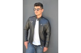 Resim Prifaldi Dik Yaka Deri Ceket Siyah XL Slim Fit Tasarım Kış Ayları İçin Uygun 