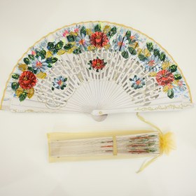 Resim Elle Boyalı Çiçekli Ahşap Katlanır Fan - Düğünler, Partiler, Dans Performansları ve Hediyeler için Vintage Tarz Dekoratif Fan, Kırmızı, Mavi, Yeşil ve Beyaz Acentlerle Zarif Çiçek Tasarımı, Kültürel Etkinlikler ve Özel Günler için Mükemmel, Parti Aksesuarı, Geleneksel Estetik, İncelikli El Sanatları, Dayanıklı Ahşap Yapı, Etkinlik Dekorasyonu, Sanatsal El Sanatları, Hediye Alıcıları 