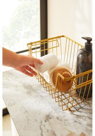 Resim Ocean Home Textile Altın Renk Metal Sepet 32 x 22 x 16 cm 