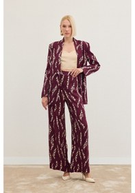 Resim Sateen Desenli Bol Paça Pantolon - Bordo-136494 Bordo 