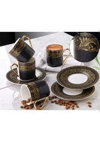 Resim Gönül Siyah Desenli 6'lı Porselen Kahve Takımı G3408 Çok Renkli 