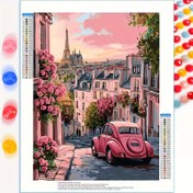 Resim 1 adet 5D elmas boyama seti, Paris sokak manzarası teması, yuvarlak elmas sanat çerçevesiz, DIY ev dekorasyonu, 30X40cm/11.8 inç x 15.8 inç, çeşitli duvar dekorasyonları ve masaüstü yerleştirmeleri için uygun, Eid al Adha Mubarak için mükemmel bir tatil hediyesi 