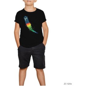 Resim Dr. Who Tardis Rainbow Siyah Çocuk Tişört Beyaz 