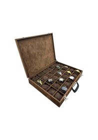 Resim Richbox Bond 30'lu Saat Çantası Alcantara Kahve Camsız 