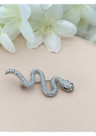 Resim Kyver Yılan Model Full Zirkon Taşlı Broş Silver 