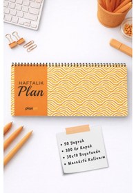 Resim Tarihsiz Spiralli Haftalık Masaüstü Planlayıcı - Sarı Dalgalar - 10x30 Cm Plango Turkuaz 