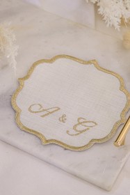 Resim Kişiye Özel Gold Nakış İşlemeli ve Harfli Keten Söz Mendili 