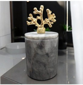 Resim Gri Mermer Pamukluk-pamuk Kutusu-kapaklı Kutu-organizer Gold 