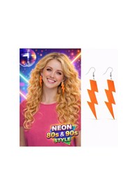 Resim Mey İthalat 80 Ler 90&amp 39 Lar Retro Neon Turuncu Şimşek Küpe 10 Cm 