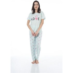 Resim Estiva 22123 Kadın Kalp Desenli Kısa Kollu Viskon Pijama Takımı 001 