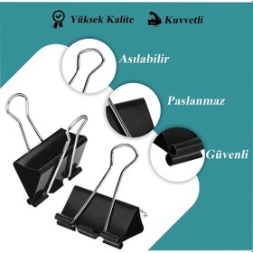 Resim Çelik Kıskaç Klips 32 Mm 12 Adet 1 Paket Metal Mandal Binder Clips Kıska 150 Sayfa Kapasiteli Çok Amaçlı Kullanım 