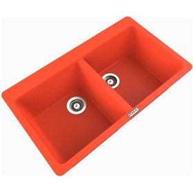 Resim Polex Cristalüx Granit Evye P-N9 Turuncu 2 Hazneli Tezgah Altı Ve Tezgah Üstü Mutfak Evyesi 86x50.5 CM 