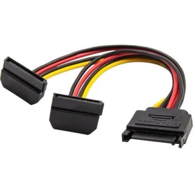 Resim Alfais 4683 Sata 15 Pin Dişi Erkek 2 Port Çoklayıcı Kablo 90 Derece Dirsek Splitter HDD Kablosu 