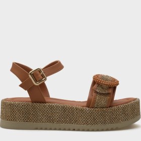 Resim Capone Outfitters Vanda Ahşap Tek Tokalı Leoparlı Hasırlı Dolgu Topuklu Kadın Sandalet 