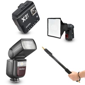 Resim Godox V860ııı-n Nikon Flaş Full Set (tepe Flaş + Tetikleyici + Portable Boom + Softbox) 