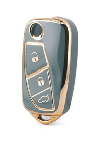 Resim Fiat Fiorino Linea Punto Uyumlu Anahtar Kılıfı 3 Buton Gri - Gold 