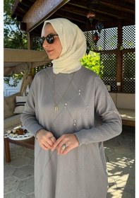 Resim Rabia Şamlı Melda Triko Tunik Gri Çok Renkli 