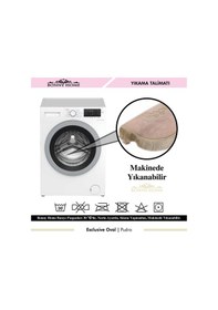 Resim Exclusive Oval Pudra 3'lü Dantelli Ve Saçaklı Banyo Paspası Püskü Pudra 