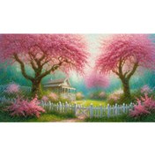 Resim Venspor Pembe Çiçeklerle Çevrili Bahar Bahçesi Arkaplan, 200x150cm, Fon, Duvar Örtüsü 
