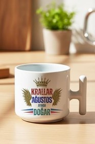 Resim Krallar Ağustosta Doğar Baskılı Baba Eş Sevgili Erkek Arkadaş Hediyelik T Kulplu Latte Fincanı Kupa, QB1L8265-08AĞUSTOS 