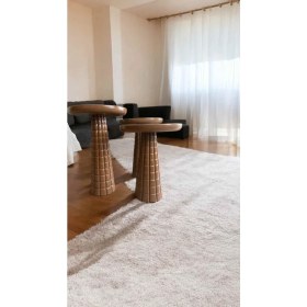 Resim Ahşap Mantar Sehpa 3lü Kahverengi Renk Doğal Zigon Fiskos 