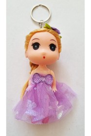 Resim Mahi Max Sırma Bebek Güllü Papyonlu Elbiseli Oynar Baş El Ayak Anahtarlık Çanta Telefon Süsü - Lila 